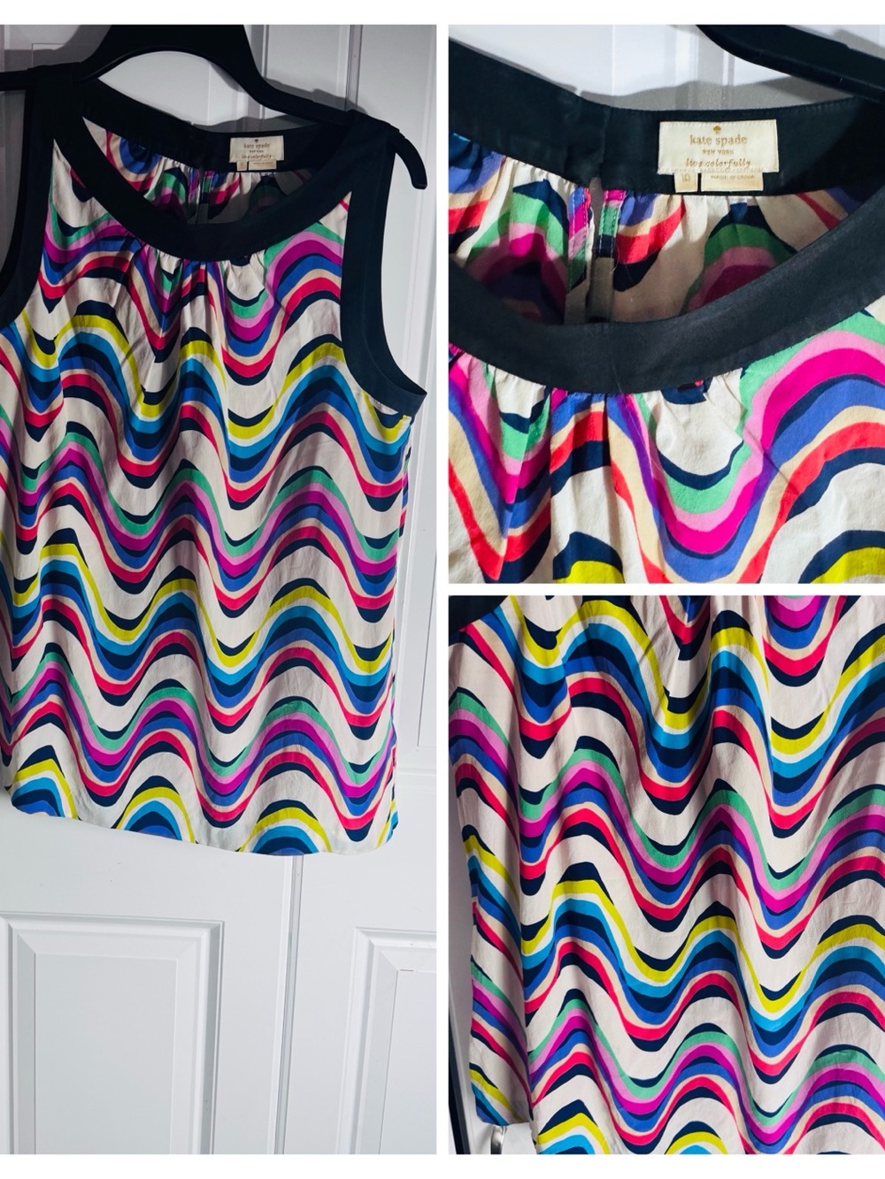 kate spade Multicolor Wavy Print Sleeveless Camisole with Black Trim